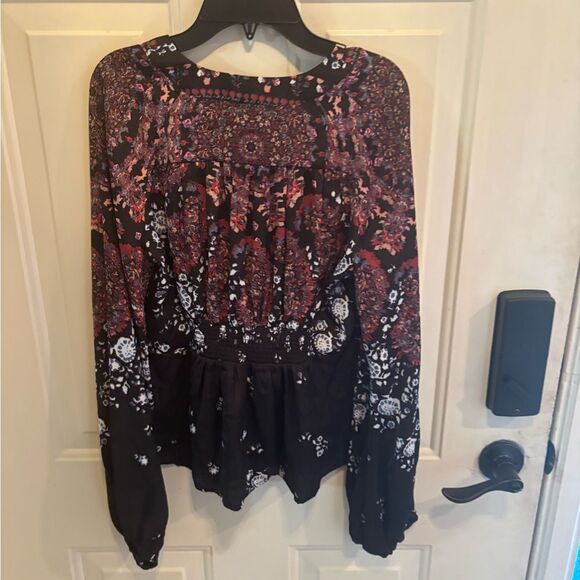 Free People Black and Pink Tie Front Blouse - Picture 5 of 5